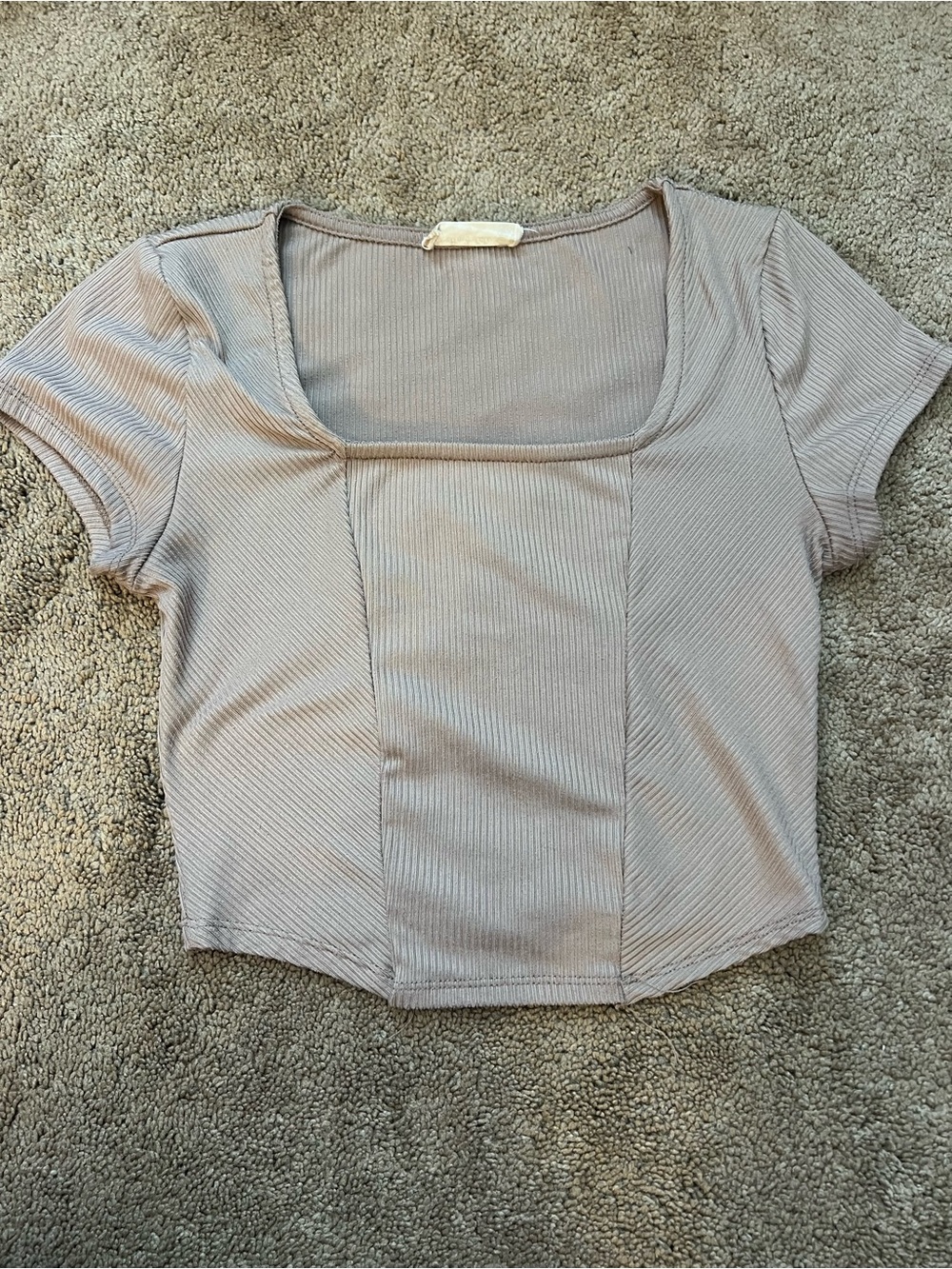 Women’s Scoop Neck Ribbed Crop Top - Taupe